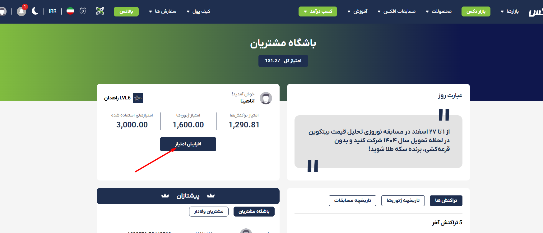 خرید امتیاز در افکس